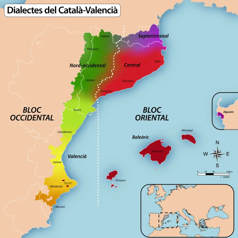 Locutor europeo catalán - Mapa dialectos