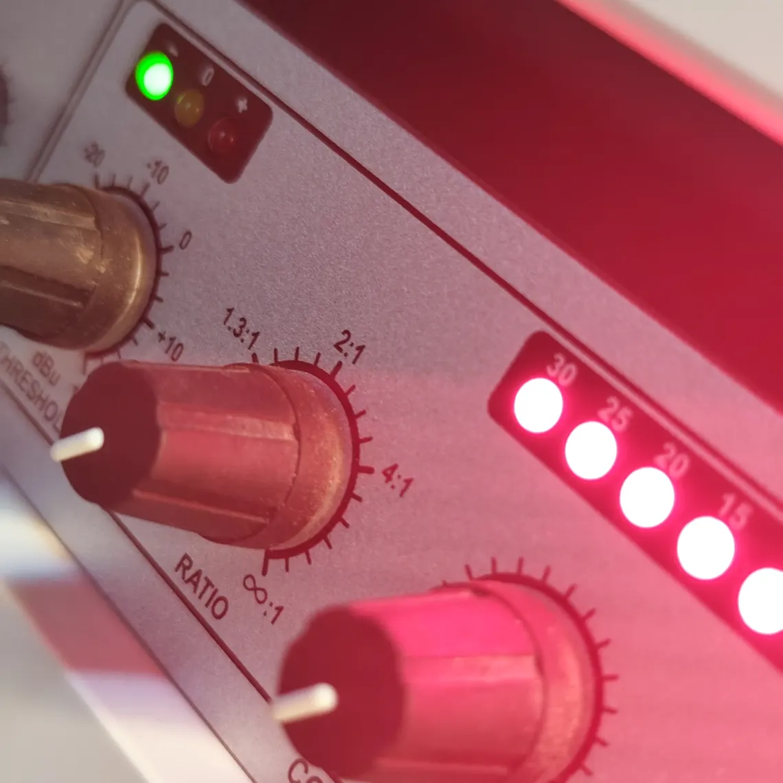 Audio compressor controls at the recording studio